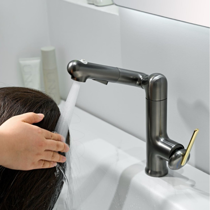 Fürdőszobai mosdócsap forgó kifolyóval, alulról történő szerelés, test: cinkötvözet, kerámia korongos szelep, elektroplakált felület, meleg/hideg vezérlés kulccsal