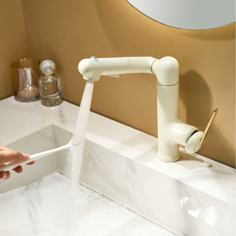 Fürdőszobai mosdócsap forgó kifolyóval, alulról történő szerelés, test: cinkötvözet, kerámia korongos szelep, elektroplakált felület, meleg/hideg vezérlés kulccsal