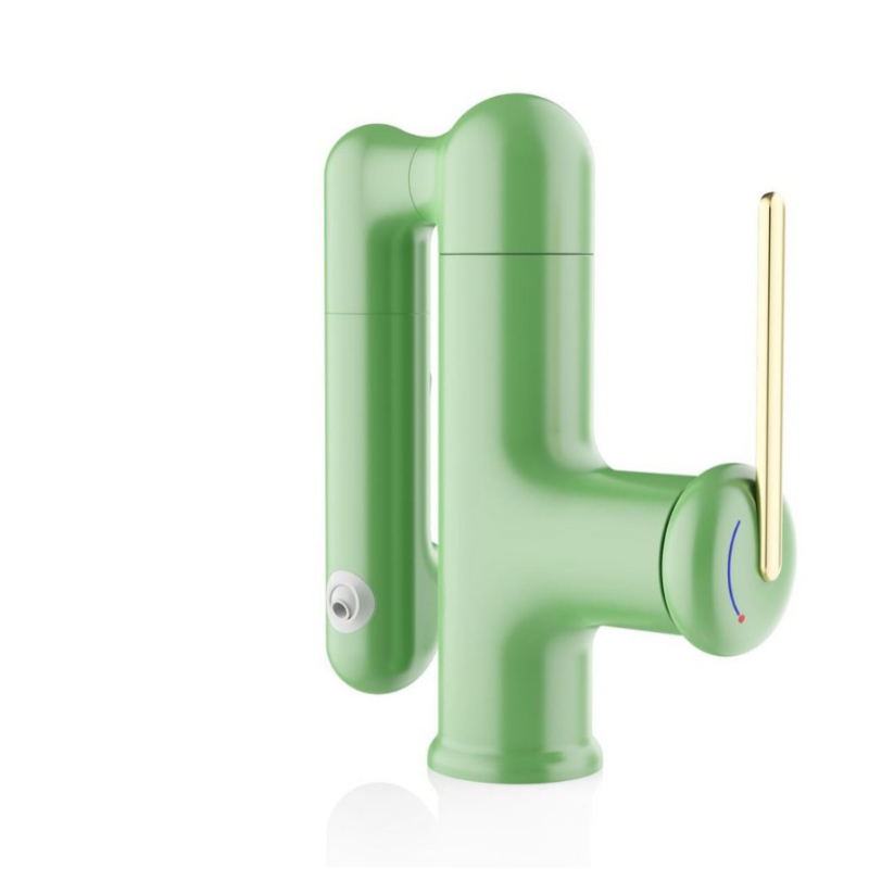 Fürdőszobai mosdócsap forgó kifolyóval, alulról történő szerelés, test: cinkötvözet, kerámia korongos szelep, elektroplakált felület, meleg/hideg vezérlés kulccsal