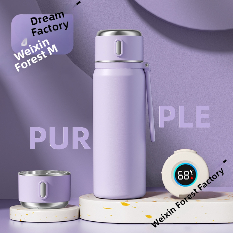 Iskolásoknak szánt hőszigetelt rozsdamentes acél csésze hőmérséklet kijelzővel; belső 316; külső 304; 12–24 óra szigetelés