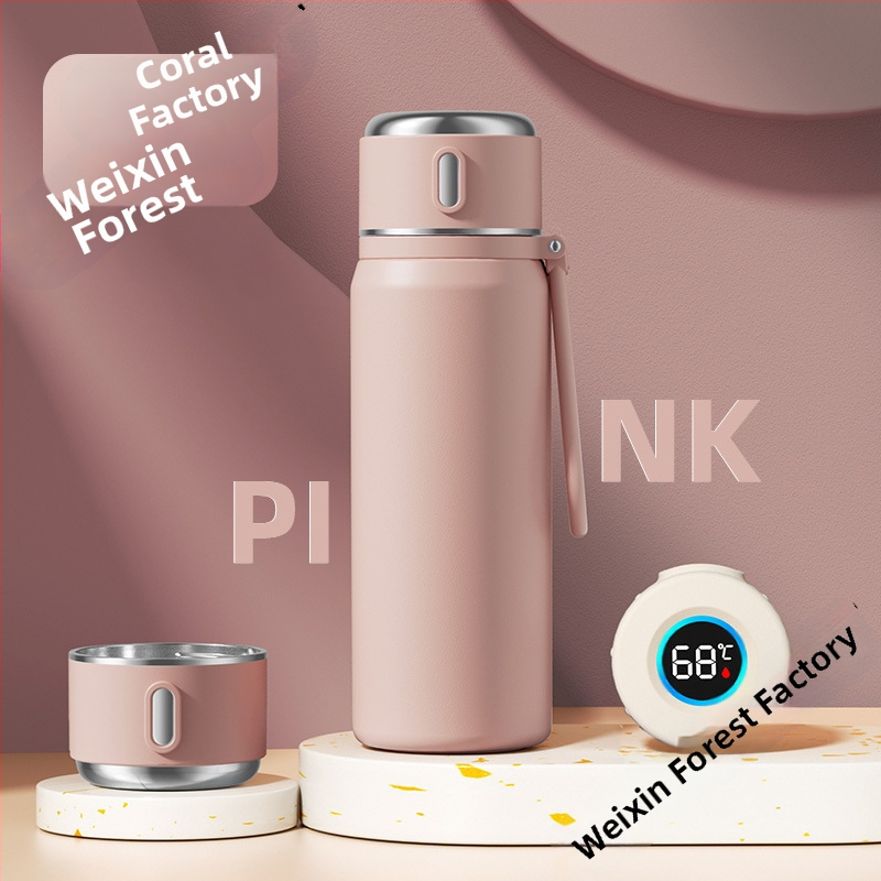 Iskolásoknak szánt hőszigetelt rozsdamentes acél csésze hőmérséklet kijelzővel; belső 316; külső 304; 12–24 óra szigetelés