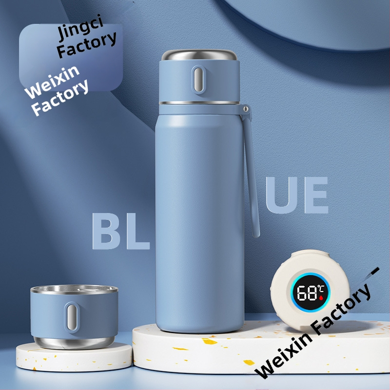 Iskolásoknak szánt hőszigetelt rozsdamentes acél csésze hőmérséklet kijelzővel; belső 316; külső 304; 12–24 óra szigetelés