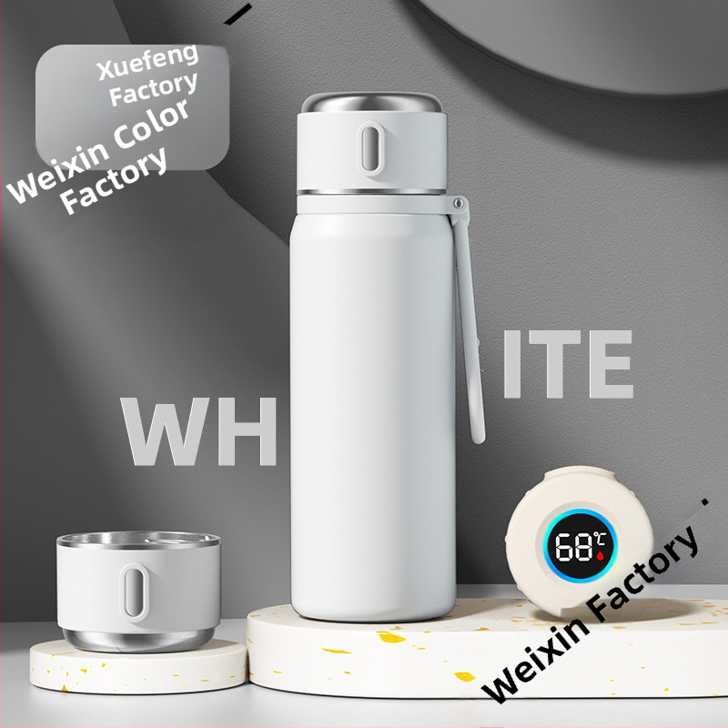 Iskolásoknak szánt hőszigetelt rozsdamentes acél csésze hőmérséklet kijelzővel; belső 316; külső 304; 12–24 óra szigetelés