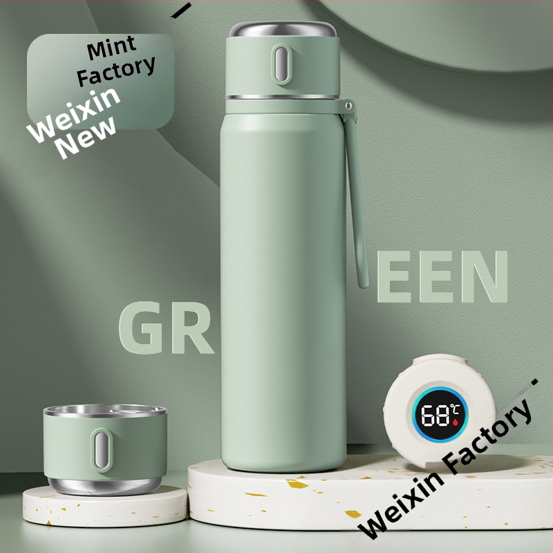 Iskolásoknak szánt hőszigetelt rozsdamentes acél csésze hőmérséklet kijelzővel; belső 316; külső 304; 12–24 óra szigetelés