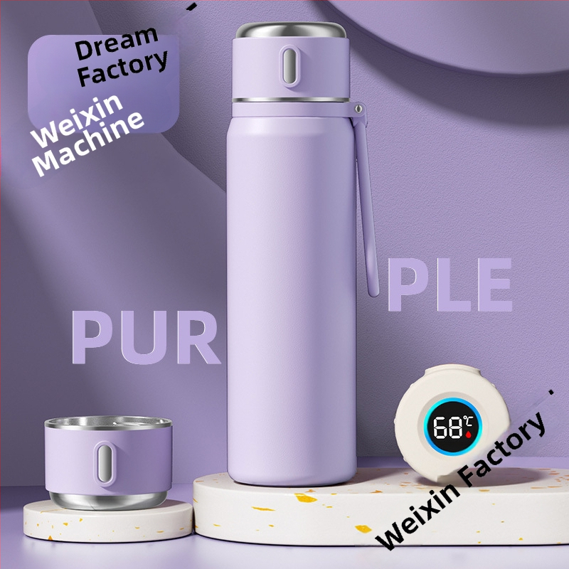 Iskolásoknak szánt hőszigetelt rozsdamentes acél csésze hőmérséklet kijelzővel; belső 316; külső 304; 12–24 óra szigetelés