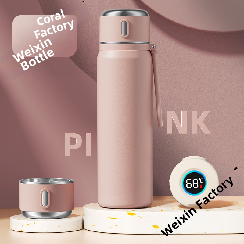 Iskolásoknak szánt hőszigetelt rozsdamentes acél csésze hőmérséklet kijelzővel; belső 316; külső 304; 12–24 óra szigetelés