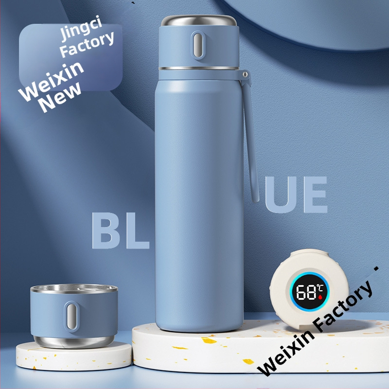 Iskolásoknak szánt hőszigetelt rozsdamentes acél csésze hőmérséklet kijelzővel; belső 316; külső 304; 12–24 óra szigetelés