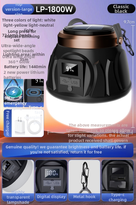 Lampă de camping în aer liber, cu durată ultra-lungă a bateriei, lampă pentru cort, iluminare reîncărcabilă pentru situații de urgență