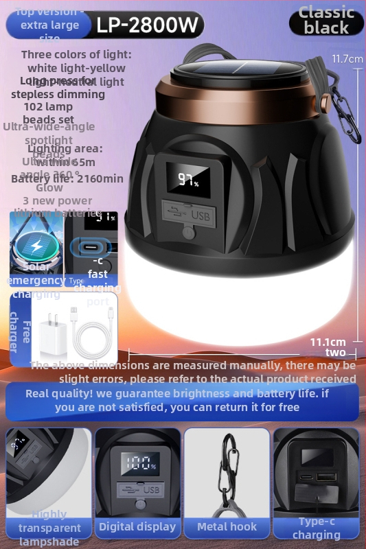 Lampă de camping în aer liber, cu durată ultra-lungă a bateriei, lampă pentru cort, iluminare reîncărcabilă pentru situații de urgență