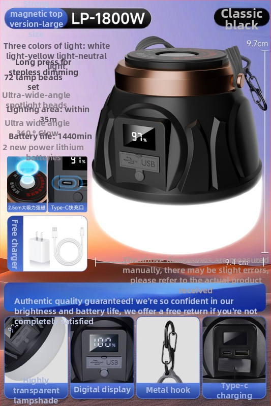 Lampă de camping în aer liber, cu durată ultra-lungă a bateriei, lampă pentru cort, iluminare reîncărcabilă pentru situații de urgență