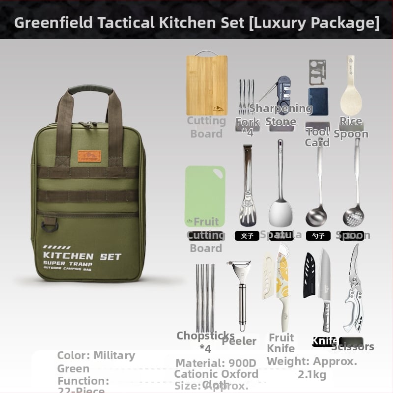 Kültéri rozsdamentes acél konyhai készlet – hordozható, 8–16 darab, kempingezéshez, autóval utazáshoz, piknikhez és BBQ-hoz, tároló táskával