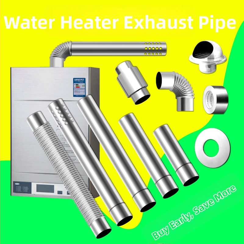 Nerezový oblúk na výfukovú rúru kuchynského plynového ohrievača vody, s kontrolou proti spätnému toku a páskou z hliníkovej fólie