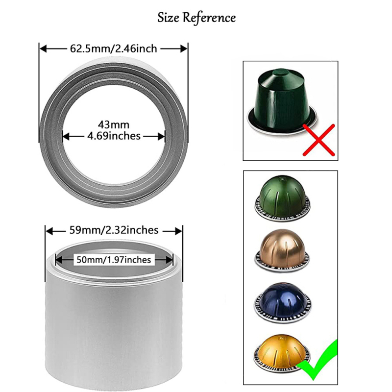 Επαναχρησιμοποιήσιμο γέμισμα αλουμινίου για καψούλες καφέ, με σταθερό μηχανισμό συμπίεσης, μοντέρνος μινιμαλιστικός σχεδιασμός, 1 εξάρτημα, ποιότητα πρώτης κατηγορίας