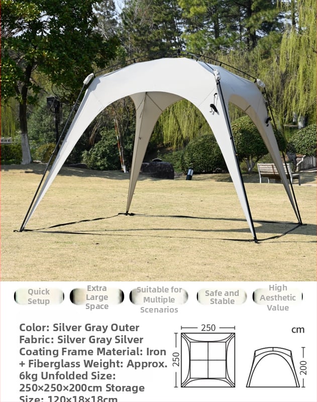 Automata gyorsan nyíló kültéri kupol sátor kempingezéshez; szélvédő és esőálló; egyrétegű konstrukció; szálas rudak; külső, belső és padló Oxford anyagból; súly 8,6 kg; külső vízállóság >3000 mm; alkalmas tavaszra és őszre