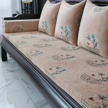 Perne de canapea chenille, 95% conținut de țesătură, stil Nou Chinezesc, model plante și flori, personalizare disponibilă