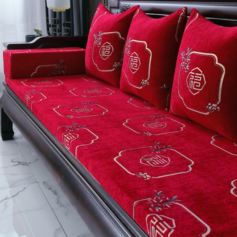 Perne de canapea chenille, 95% conținut de țesătură, stil Nou Chinezesc, model plante și flori, personalizare disponibilă