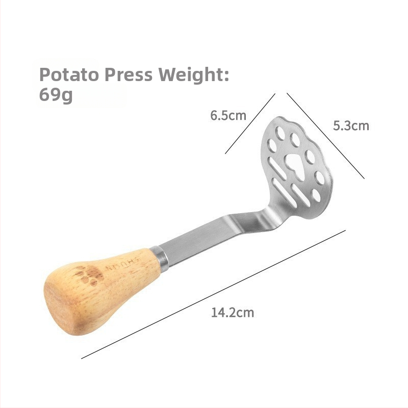 Vajcový šľahač a separátor bielkovín, lis na pyré - 8-dielny set kuchynských nástrojov z nehrdzavejúcej ocele s rukoväťami z gumového dreva
