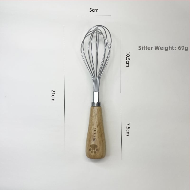 Разбърквач за яйца, разделител за белтъци и преса за пюре - 8-частен комплект кухненски прибори от неръждаема стомана с дръжки от гумирано дърво
