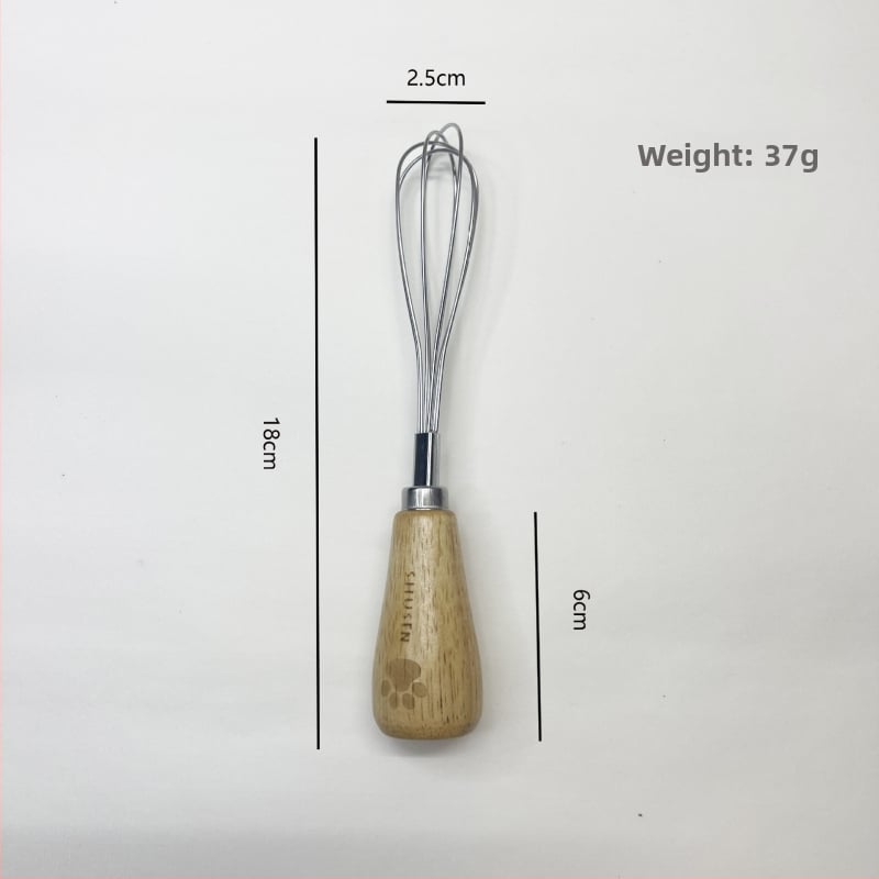 Разбърквач за яйца, разделител за белтъци и преса за пюре - 8-частен комплект кухненски прибори от неръждаема стомана с дръжки от гумирано дърво