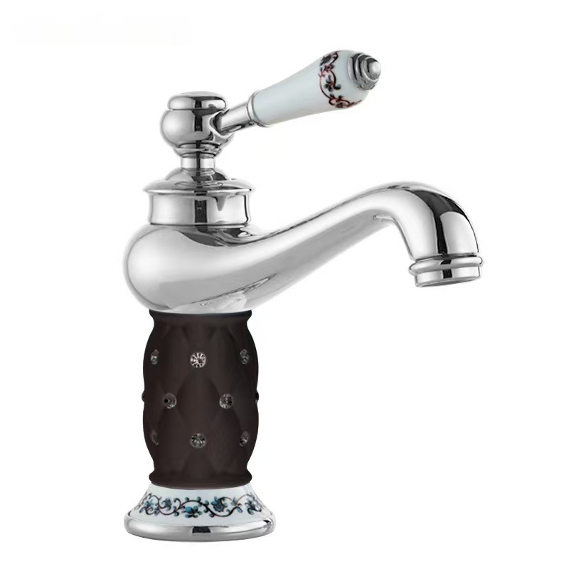 Európai stílusú mosdócsaptele, forró–hideg keverő, egylyukas aláépített szerelés, rézből, kerámiabetétes szelep, modell 607