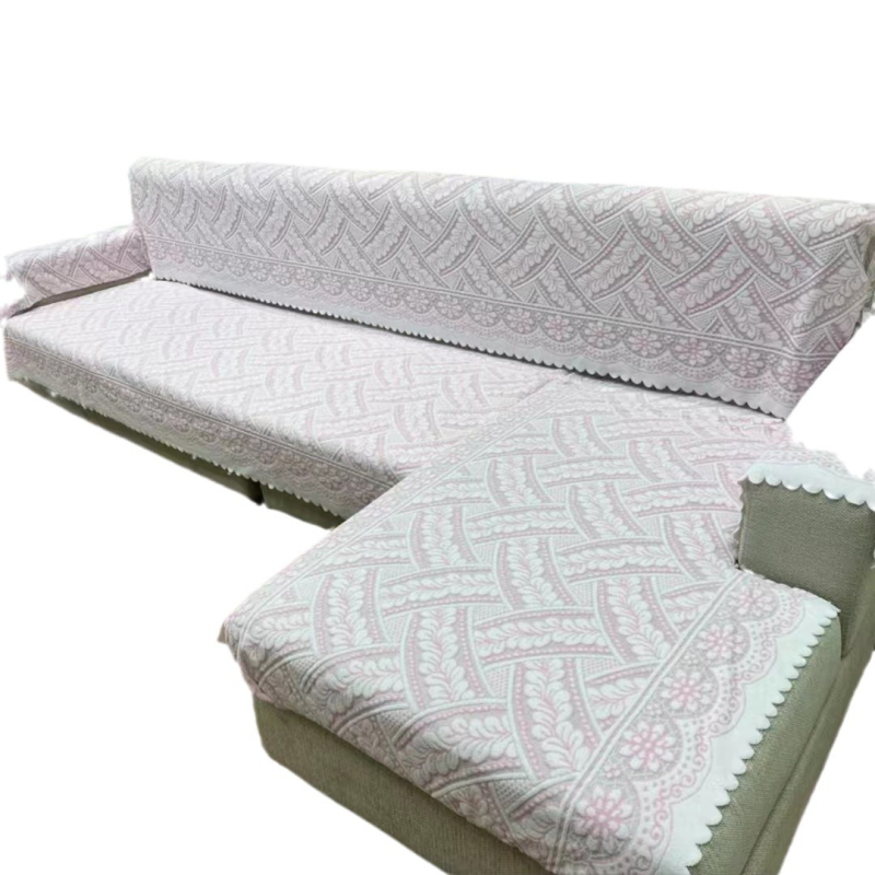 Navlaka za naslon kauča od ice silk, geometrijski uzorak, rub čipke, univerzalna veličina