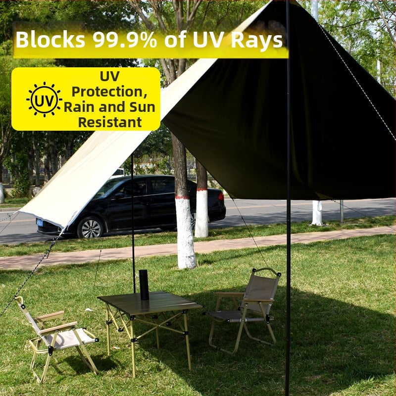 Kültéri kemping árnyékoló, négyszögletes formájú, Oxford szövet, vízálló A, UV-védelem, hordozható piknikhez és grillhez