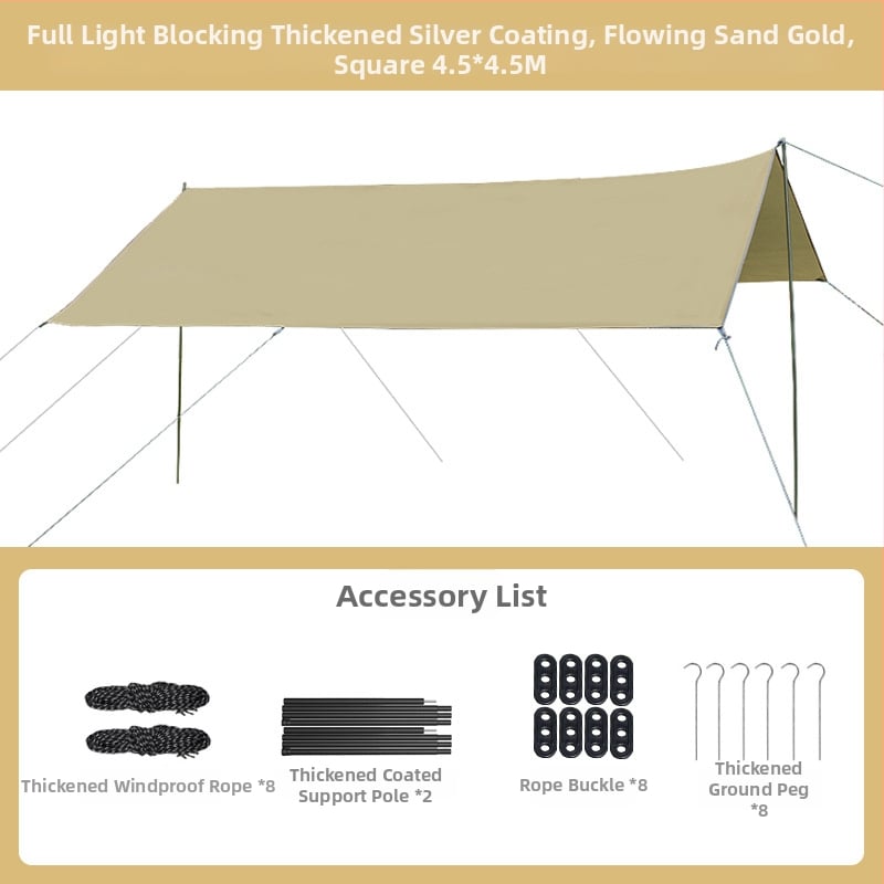 Kültéri kemping árnyékoló, négyszögletes formájú, Oxford szövet, vízálló A, UV-védelem, hordozható piknikhez és grillhez