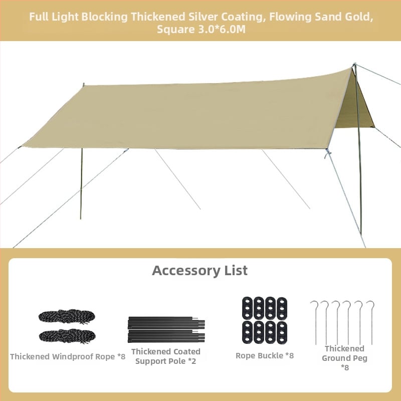 Kültéri kemping árnyékoló, négyszögletes formájú, Oxford szövet, vízálló A, UV-védelem, hordozható piknikhez és grillhez