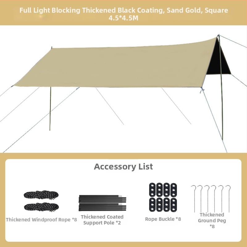 Kültéri kemping árnyékoló, négyszögletes formájú, Oxford szövet, vízálló A, UV-védelem, hordozható piknikhez és grillhez