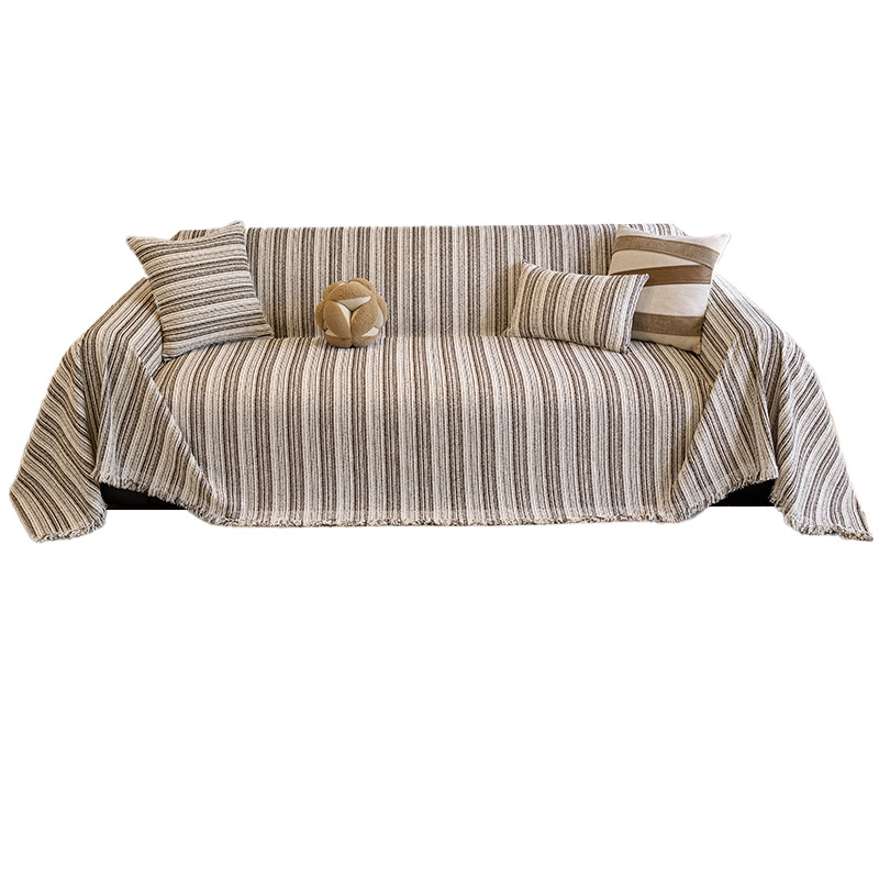 Navlaka za kauč, jednodijelni dizajn, Chenille materijal, prugasti uzorak, pogodna za modularne/kutne kaučeve, minimalistički stil