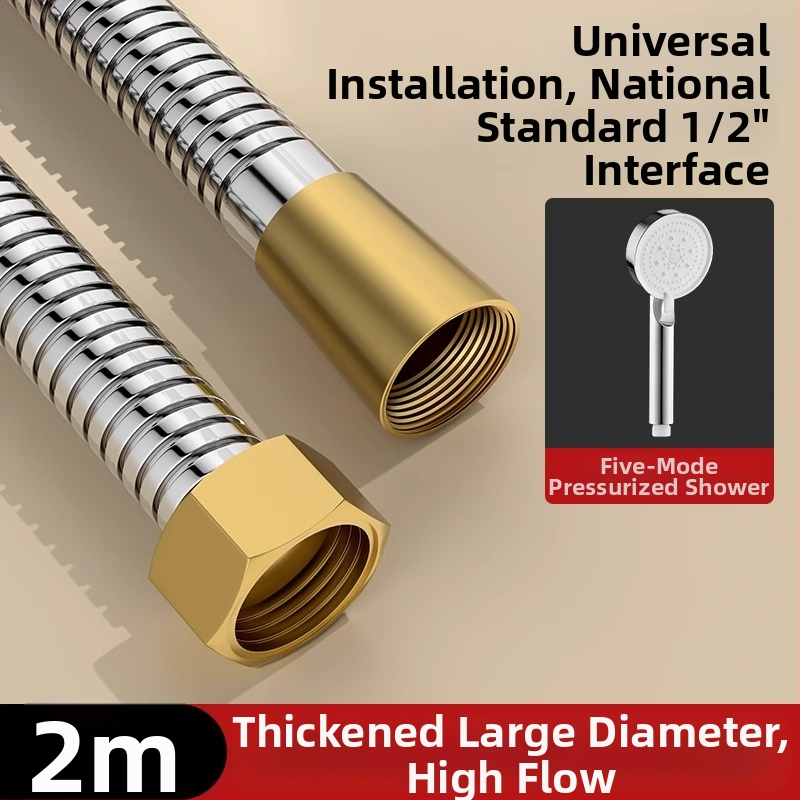 Sprchový set s vysokým prietokom, hadica z meďe/nerezovej ocele, guľatá sprchová hlavica, závitové pripojenie, moderný minimalistický štýl