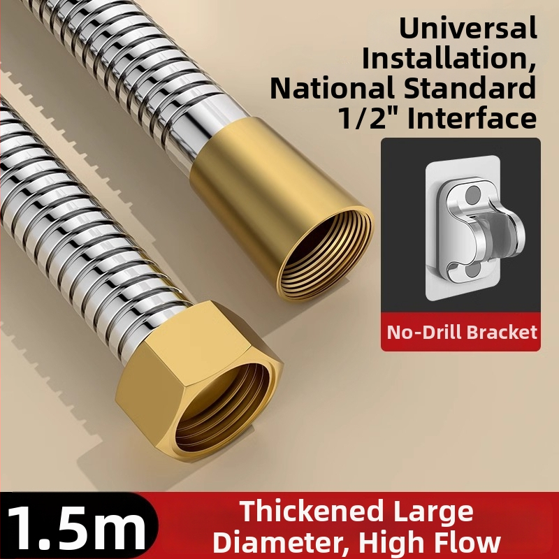 Sprchový set s vysokým prietokom, hadica z meďe/nerezovej ocele, guľatá sprchová hlavica, závitové pripojenie, moderný minimalistický štýl