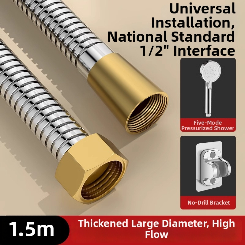 Sprchový set s vysokým prietokom, hadica z meďe/nerezovej ocele, guľatá sprchová hlavica, závitové pripojenie, moderný minimalistický štýl