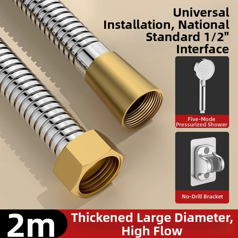 Sprchový set s vysokým prietokom, hadica z meďe/nerezovej ocele, guľatá sprchová hlavica, závitové pripojenie, moderný minimalistický štýl