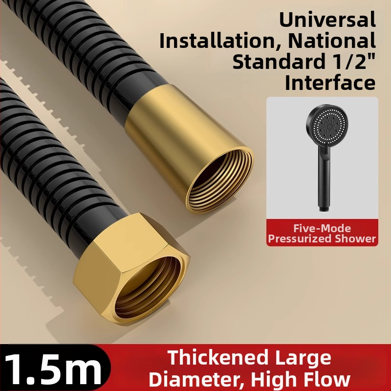 Sprchový set s vysokým prietokom, hadica z meďe/nerezovej ocele, guľatá sprchová hlavica, závitové pripojenie, moderný minimalistický štýl