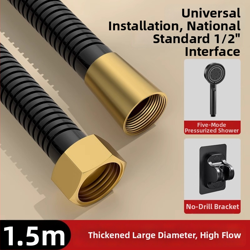 Sprchový set s vysokým prietokom, hadica z meďe/nerezovej ocele, guľatá sprchová hlavica, závitové pripojenie, moderný minimalistický štýl