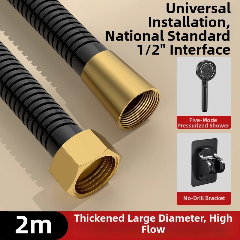 Sprchový set s vysokým prietokom, hadica z meďe/nerezovej ocele, guľatá sprchová hlavica, závitové pripojenie, moderný minimalistický štýl