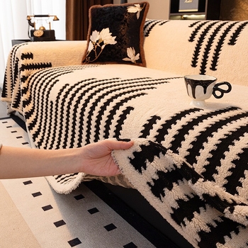 Navlaka za kutnu garnituru — Shu cotton velvet, prugasti uzorak, minimalistički moderni stil