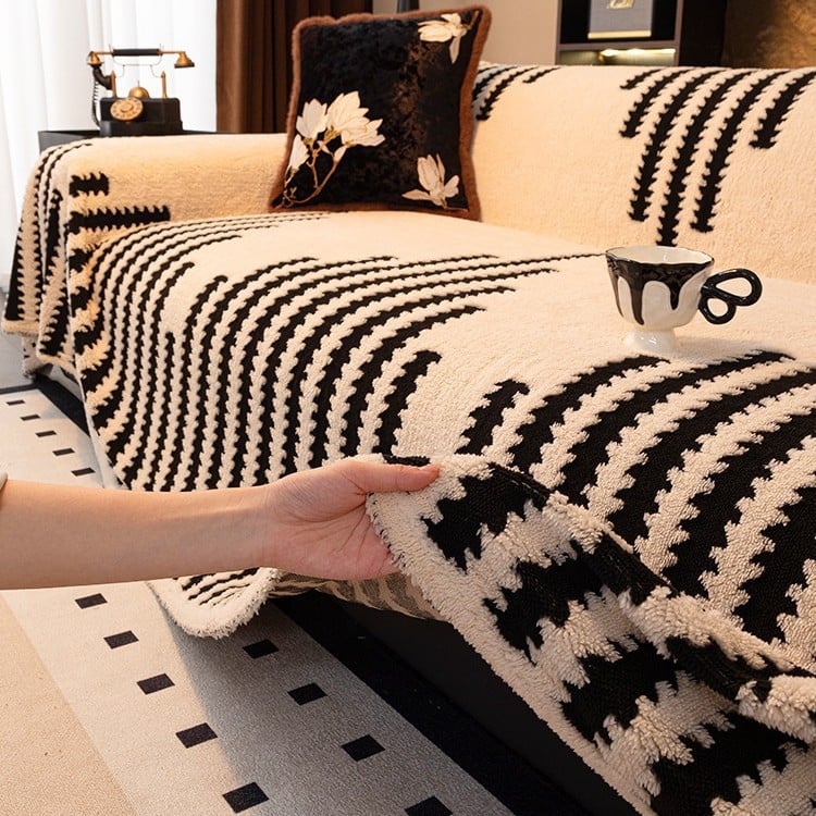 Navlaka za kutnu garnituru — Shu cotton velvet, prugasti uzorak, minimalistički moderni stil