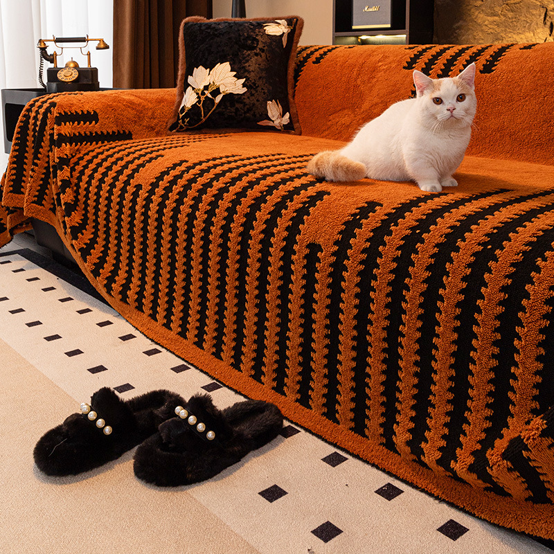 Navlaka za kutnu garnituru — Shu cotton velvet, prugasti uzorak, minimalistički moderni stil