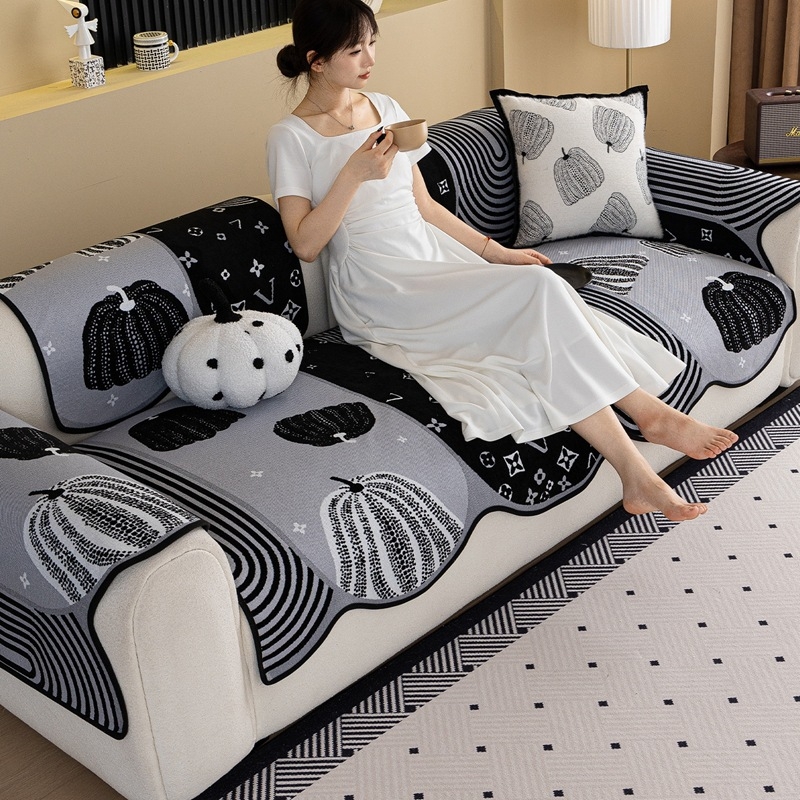 Pernă pentru canapea, potrivire universală, material chenille, model floral, suprafață antiderapantă, stil pernă plată