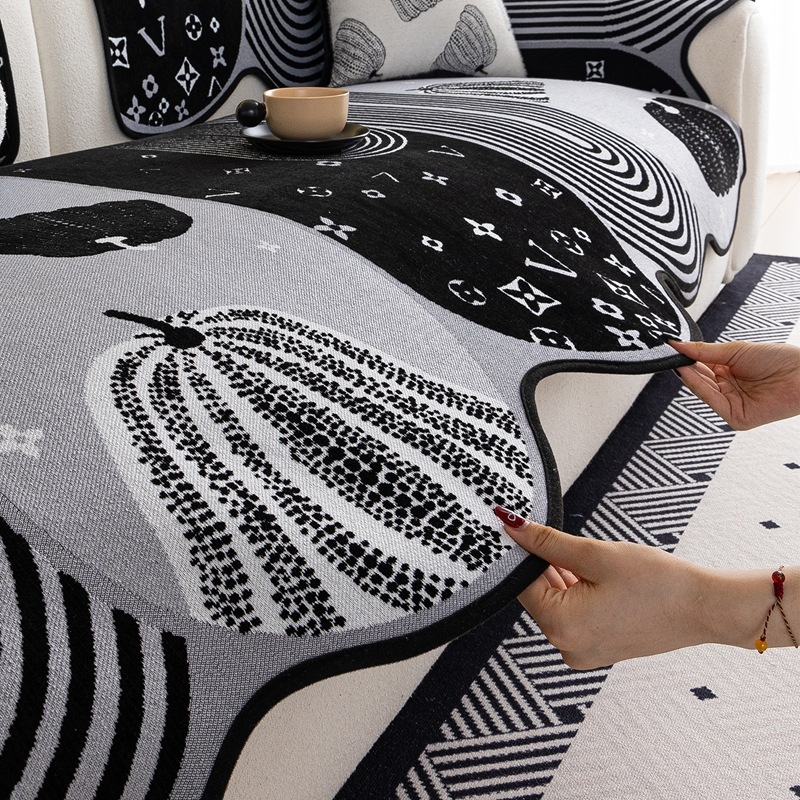 Pernă pentru canapea, potrivire universală, material chenille, model floral, suprafață antiderapantă, stil pernă plată