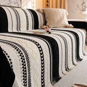 Husă pentru canapea din Chenille pentru canapele modulare, model cu dungi, toate sezoanele, anti-alunecare