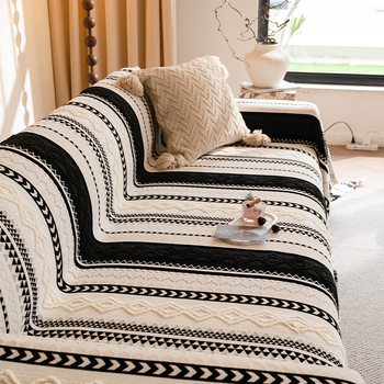 Husă pentru canapea din Chenille pentru canapele modulare, model cu dungi, toate sezoanele, anti-alunecare