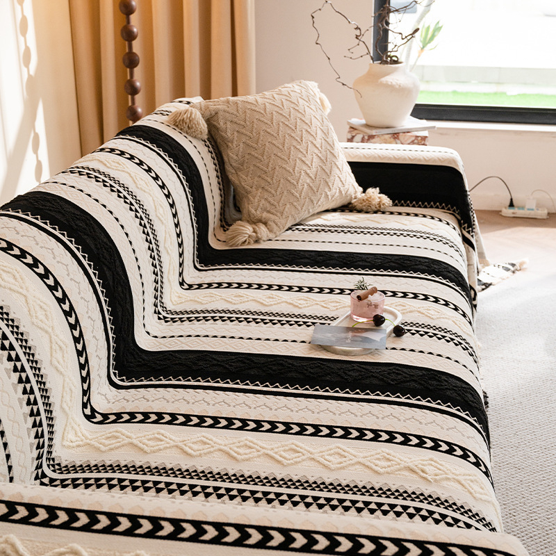 Husă pentru canapea din Chenille pentru canapele modulare, model cu dungi, toate sezoanele, anti-alunecare