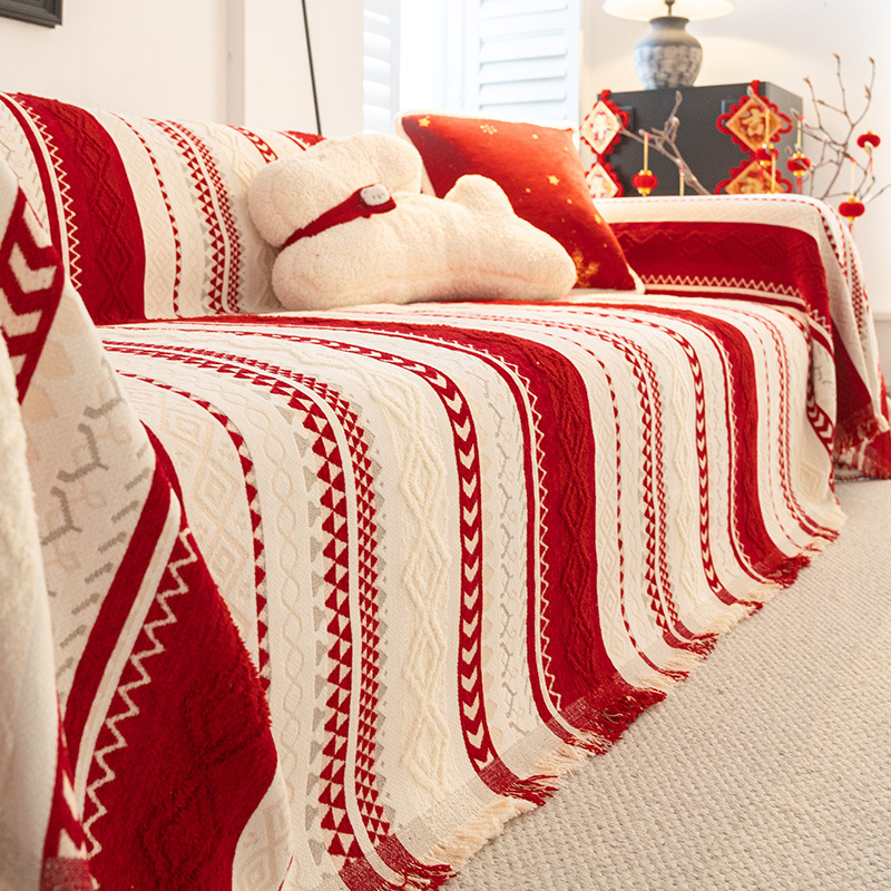 Husă pentru canapea din Chenille pentru canapele modulare, model cu dungi, toate sezoanele, anti-alunecare