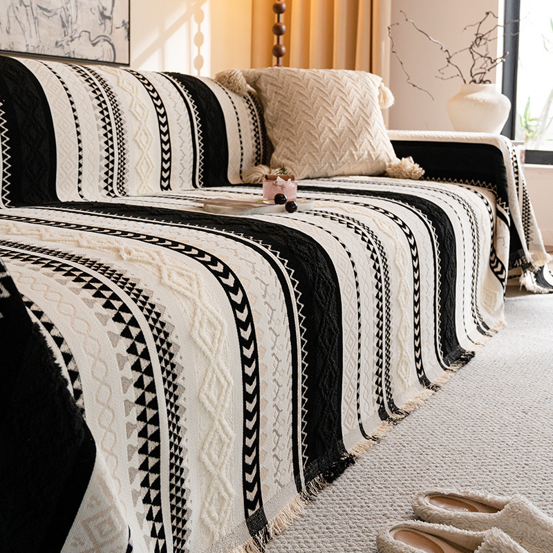 Husă pentru canapea din Chenille pentru canapele modulare, model cu dungi, toate sezoanele, anti-alunecare