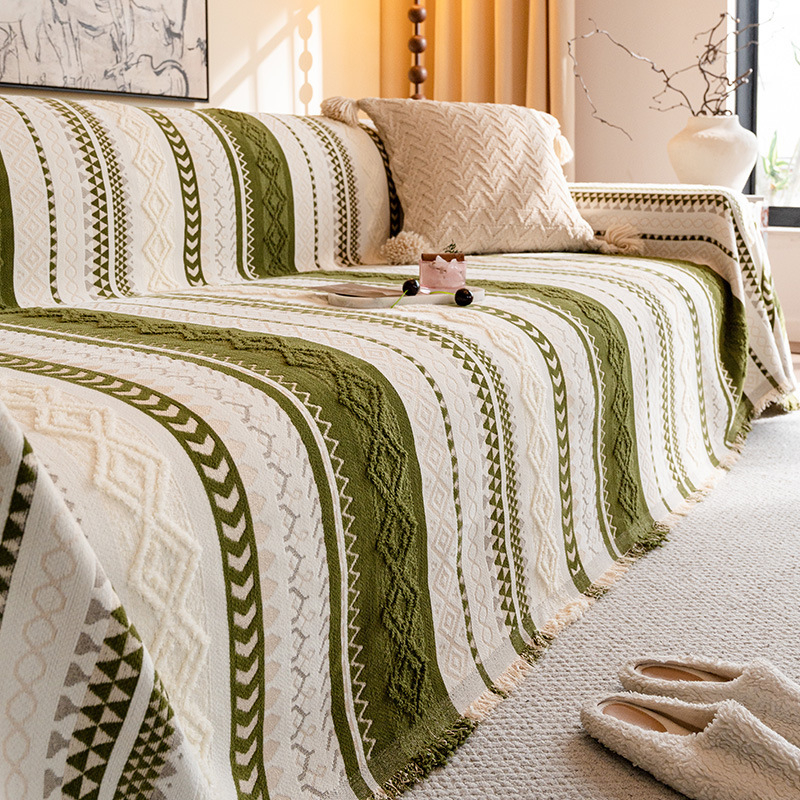 Husă pentru canapea din Chenille pentru canapele modulare, model cu dungi, toate sezoanele, anti-alunecare