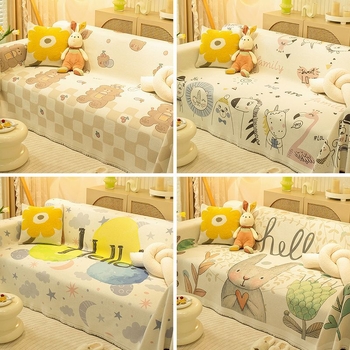 Husă de canapea cu model de animale drăguțe, din poliester-bumbac, pentru canapele modulare, stil INS