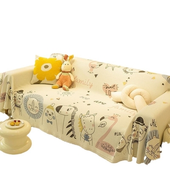 Husă de canapea cu model de animale drăguțe, din poliester-bumbac, pentru canapele modulare, stil INS
